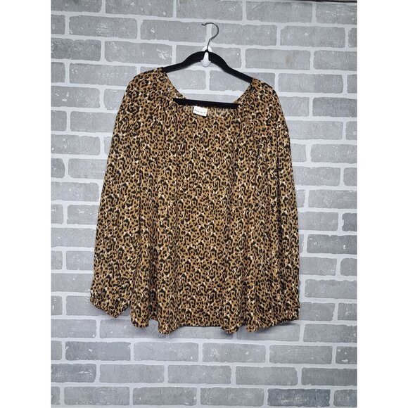 AVA-VIV Womens Animal Print Balloon Long Sleeve Round Neck  Blouse‎ Size 1X - Picture 1 of 9